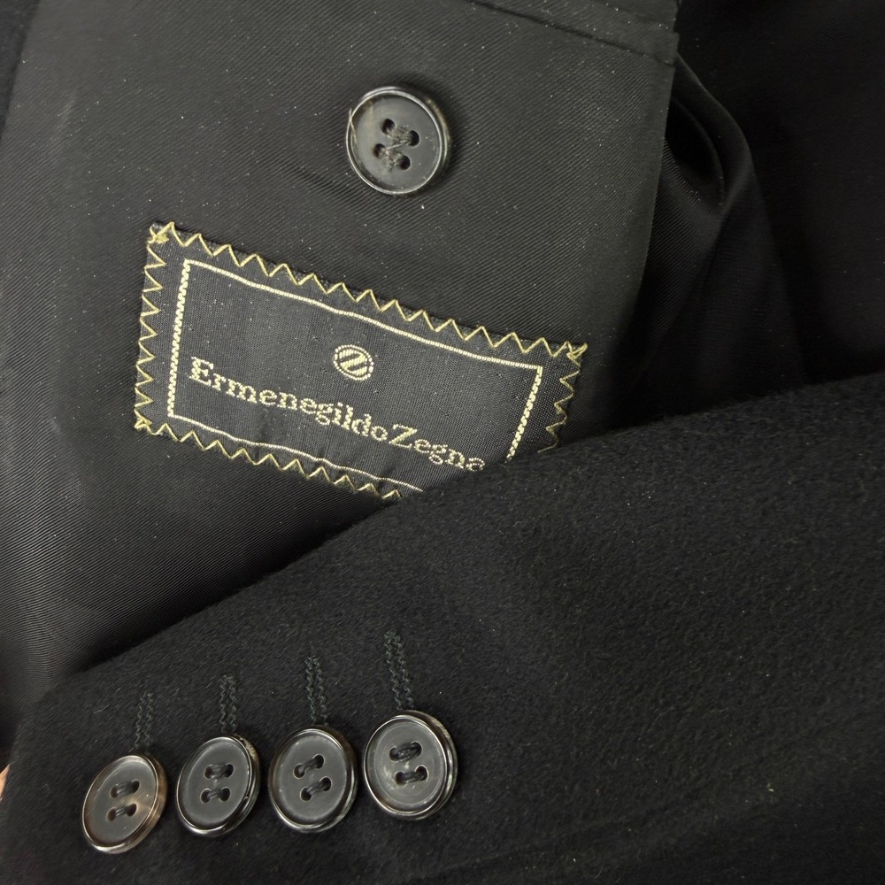 Ermenegildo‎ Zegna Blazer Mens 52 Black 100% Cashmere Double Breasted Swiss Made